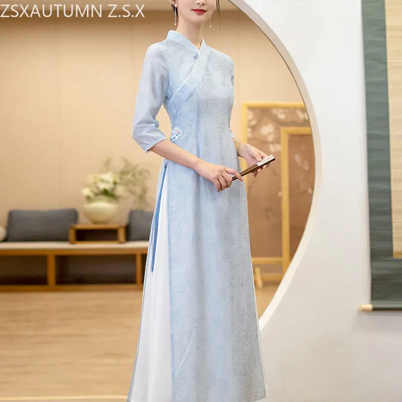 Chinese Style Harajuku Hanfu Women Spring Slim Ao Dai Dress Improve Simple Elegant Qipao Dress Long Vintage Cheongsam National
Chinese Style Harajuku Hanfu Women Spring Slim Ao Dai Dress Improve Simple Elegant Qipao Dress Long Vintage Cheongsam National