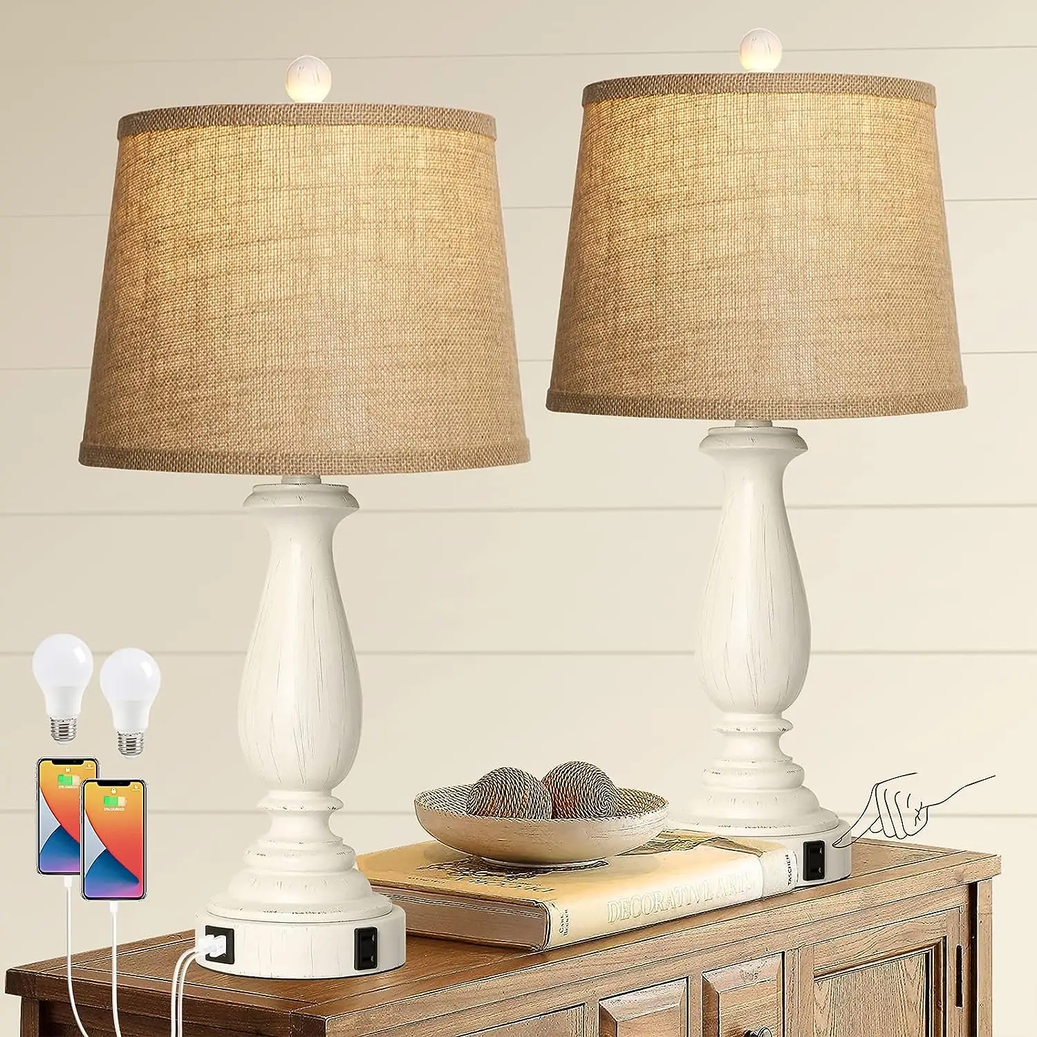 Way Dimmable Touch Lamps for Bedrooms Set of 2, Bedside Lamps with USB Ports and AC Outlet, Rustic Table Lamps for Living Room E
Way Dimmable Touch Lamps for Bedrooms Set of 2, Bedside Lamps with USB Ports and AC Outlet, Rustic Table Lamps for Living Room E
