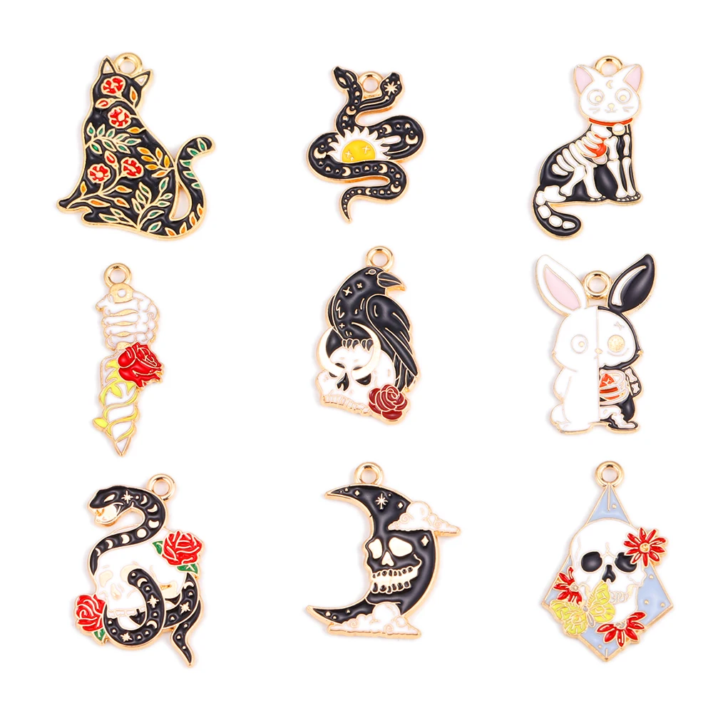 10Pcs/Lot Vintage Alloy Oil Drip Gothic Dark Floral Cat Snake Skull Charms For Earrings Keychain DIY Jewelry Making Pendants
10Pcs/Lot Vintage Alloy Oil Drip Gothic Dark Floral Cat Snake Skull Charms For Earrings Keychain DIY Jewelry Making Pendants