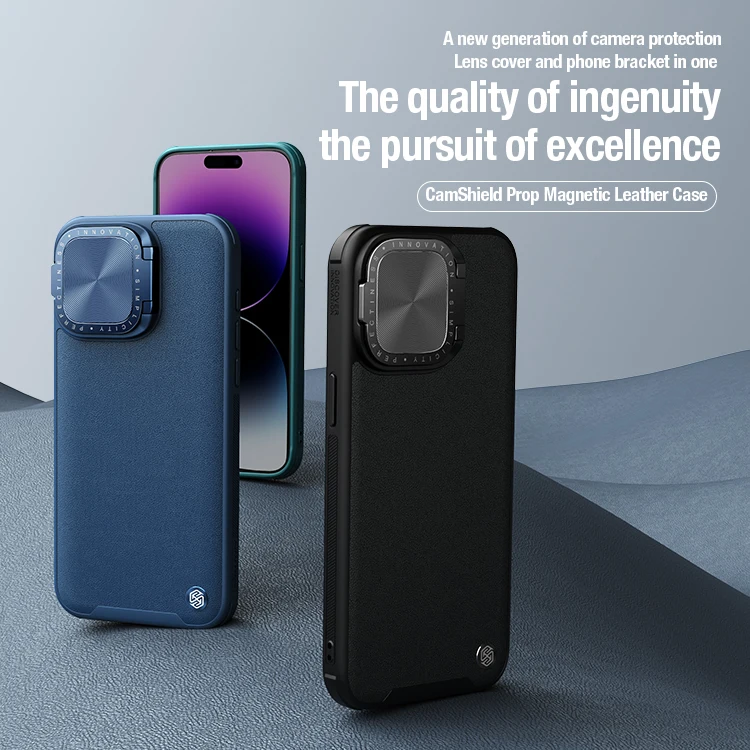 NILLKIN for iPhone 15 Pro/15 Pro Max CamShield Prop Leather Magnetic Case anti slide Lens protection cover phone holder bracket
NILLKIN for iPhone 15 Pro/15 Pro Max CamShield Prop Leather Magnetic Case anti slide Lens protection cover phone holder bracket
