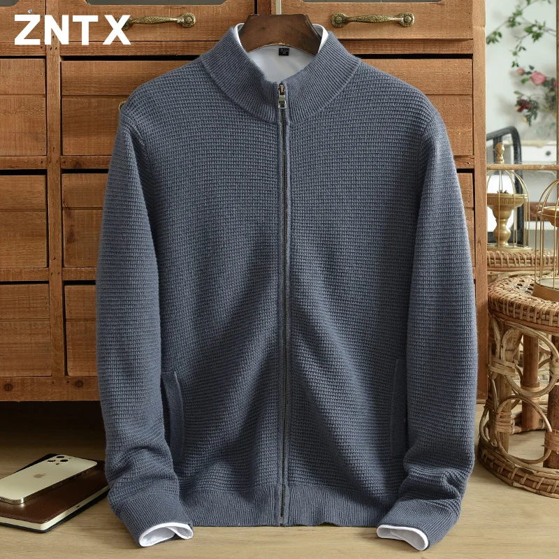 ZNTX Winter pure cashmere sweater men's cardigan zipper stand collar pocket thick warm striped knit coat solid color loose
ZNTX Winter pure cashmere sweater men's cardigan zipper stand collar pocket thick warm striped knit coat solid color loose