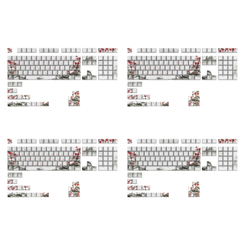 

129pcs KeycapsPlum Blossom Theme CherryProfile Keycap Russian Korean Japanese For 61/87/108 Mechanical Keyboards Keycaps N58E