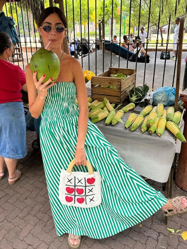 

Женское пляжное платье макси в полоску, Зеленое Длинное Платье-футляр с открытыми плечами и открытой спиной, повседневное модное летнее платье в полоску