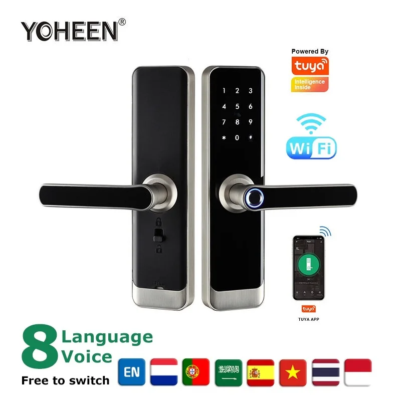 Electronic Digital Stainless Steel Smart Door Lock Tuya App Wifi Remote Unlocking with Fingerprint Code Ic Card Rfid Nfc Key
Electronic Digital Stainless Steel Smart Door Lock Tuya App Wifi Remote Unlocking with Fingerprint Code Ic Card Rfid Nfc Key