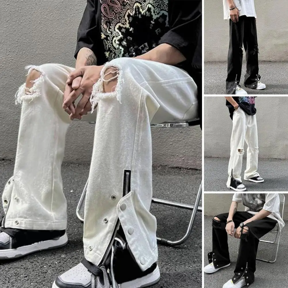 

Men Flared Jeans Stylish Men's Summer Denim Jeans with Ripped Holes Wide Leg Design High Street Fashion Pants for A Trendy Look