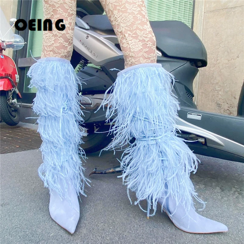 2024 New Women's Ostrich Feathers Boots Fashion Ladies Pointed Toe Stiletto Heels Knee High Boots Female Winter Fluffy Fur Boots
2024 New Women's Ostrich Feathers Boots Fashion Ladies Pointed Toe Stiletto Heels Knee High Boots Female Winter Fluffy Fur Boots
