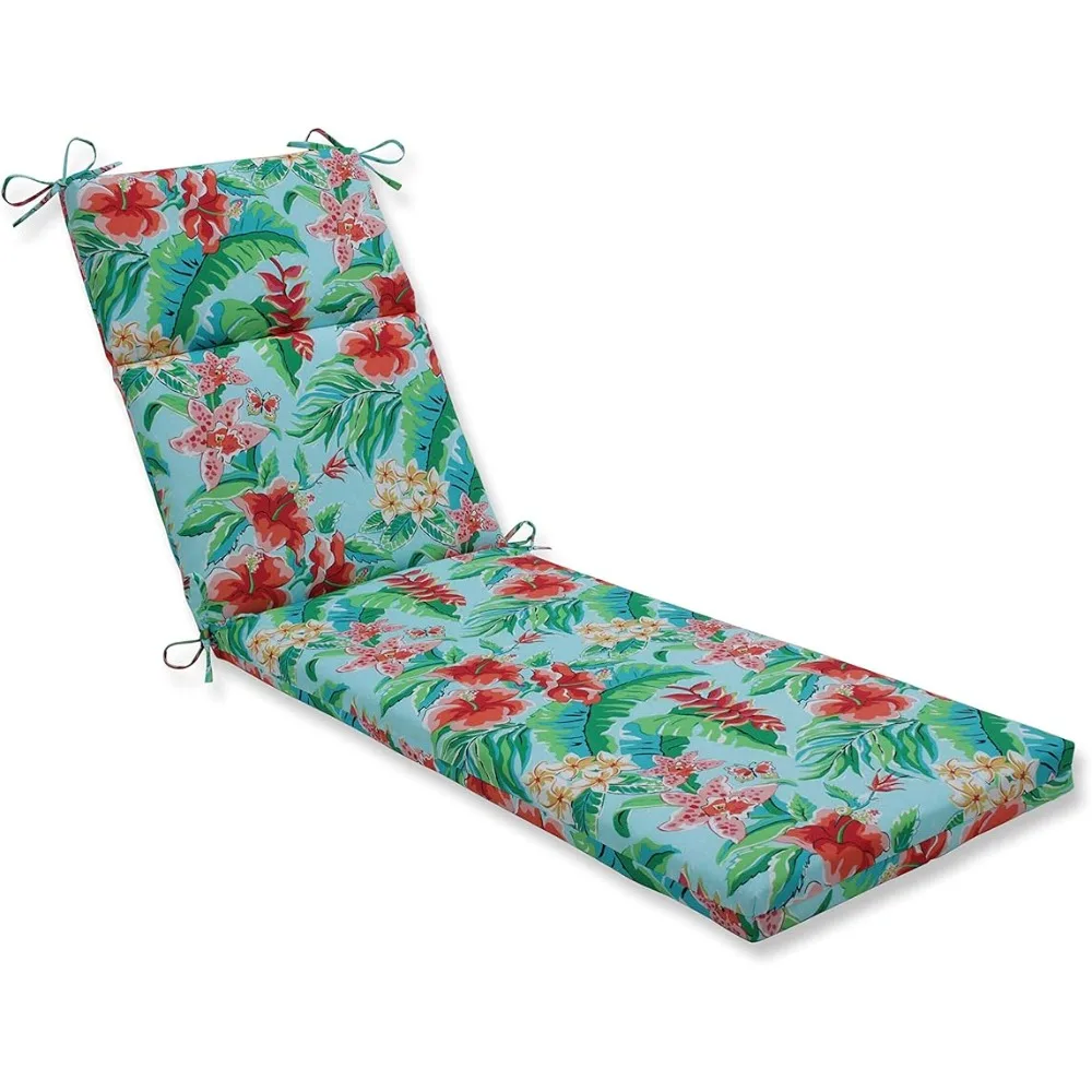 

Indoor Split Back Chaise Lounge Cushion with Ties,Plush Fiber Fill,Weather,and Fade Resistant,72.5" x 21"Green Tropical Paradise