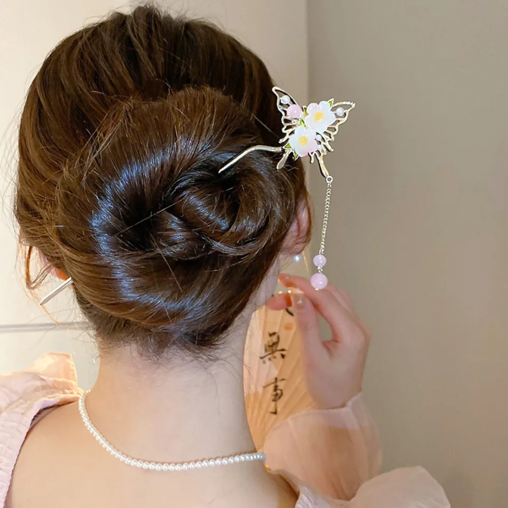 

Tassels Butterfly Hair Stick Elegant Hair Accessories Flower Chinese Style Hairpin Cheongsam Pearl Hanfu Hair Chopsticks Gifts