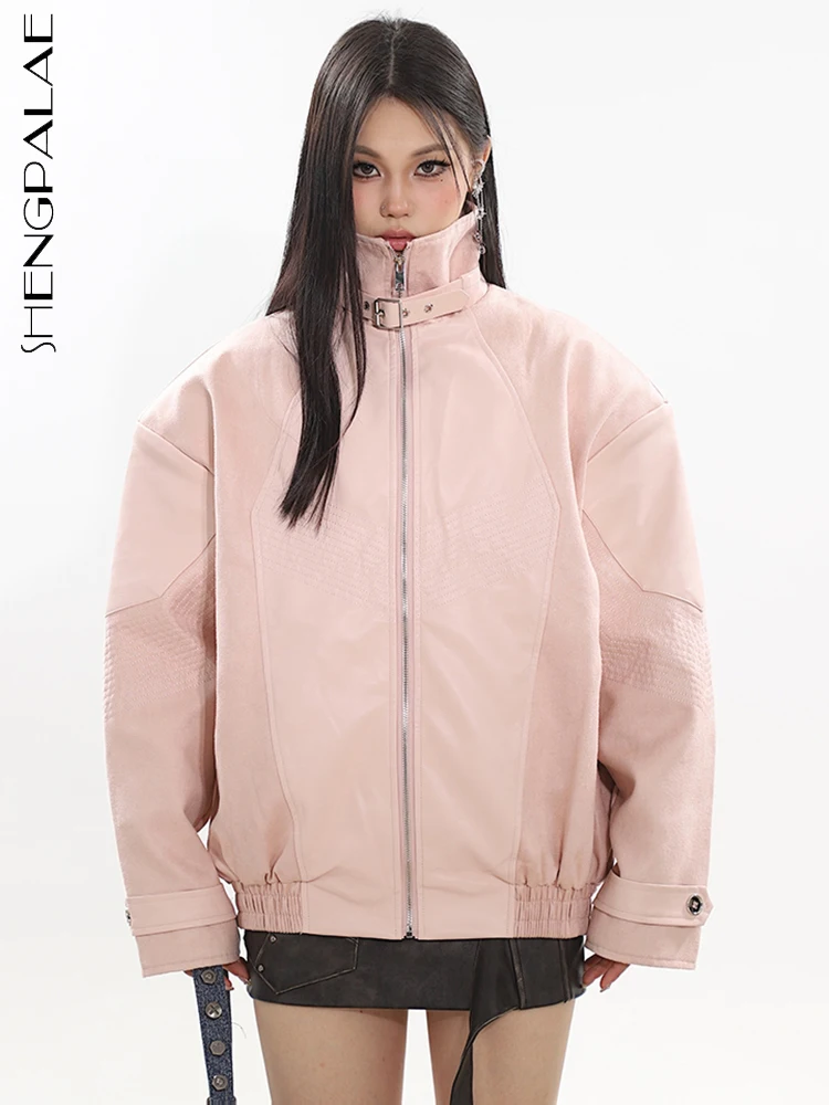 SHENGPALAE Leather Patchwork Jacket For Women Autumn 2023 New Stand Collar Belt Buckle Zipper Vintage Moto Coat Female 5R6303
SHENGPALAE Leather Patchwork Jacket For Women Autumn 2023 New Stand Collar Belt Buckle Zipper Vintage Moto Coat Female 5R6303