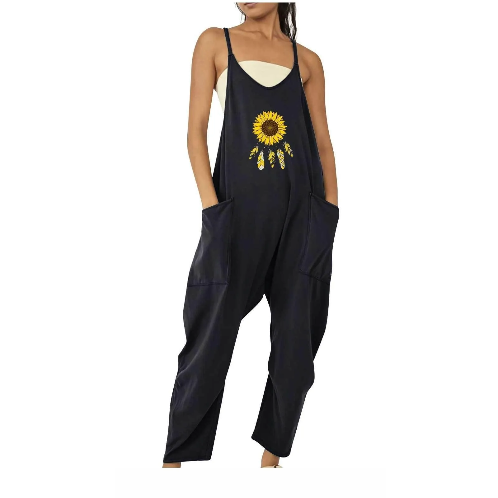 Women's Casual Sleeveless Non-Adjustable Shoulder Straps Loose Trousers Zip Trim Jumpsuit With Pockets macacao feminino 신상투피스
Women's Casual Sleeveless Non-Adjustable Shoulder Straps Loose Trousers Zip Trim Jumpsuit With Pockets macacao feminino 신상투피스