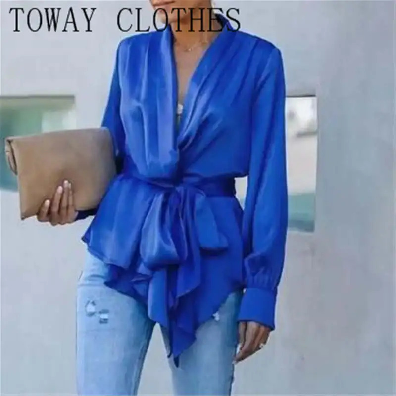 Fashion Women Long Sleeve Asymmetrical Tied Detail Top Casual Lace Up Shirts Elegant Lapel Neck OL Asymmetric Tops
Fashion Women Long Sleeve Asymmetrical Tied Detail Top Casual Lace Up Shirts Elegant Lapel Neck OL Asymmetric Tops