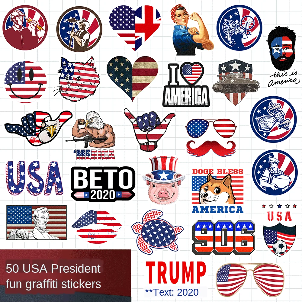 

50PCS President USA Flag Stickers For Laptop Suitcase Phone Car Bike Motorcycle Cool JDM Kids Graffiti Sticker Bomb Decals