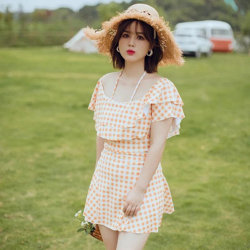 One Pieces Swimsuit Women Cute Plaid Halter Backless Off Shoulder Slim Skirt Plus Size Swimdress Push Up Bodysuit Swimwear Women
One Pieces Swimsuit Women Cute Plaid Halter Backless Off Shoulder Slim Skirt Plus Size Swimdress Push Up Bodysuit Swimwear Women
