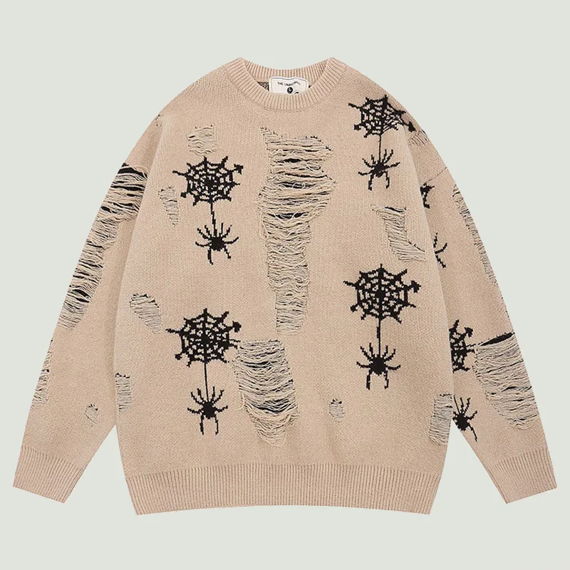 Streetwear Distressed Knitted Sweaters Mens Harajuku Spider Graphic Patchwork Jumpers Hip Hop Retro Loose Y2K Pullover Couples 
Streetwear Distressed Knitted Sweaters Mens Harajuku Spider Graphic Patchwork Jumpers Hip Hop Retro Loose Y2K Pullover Couples