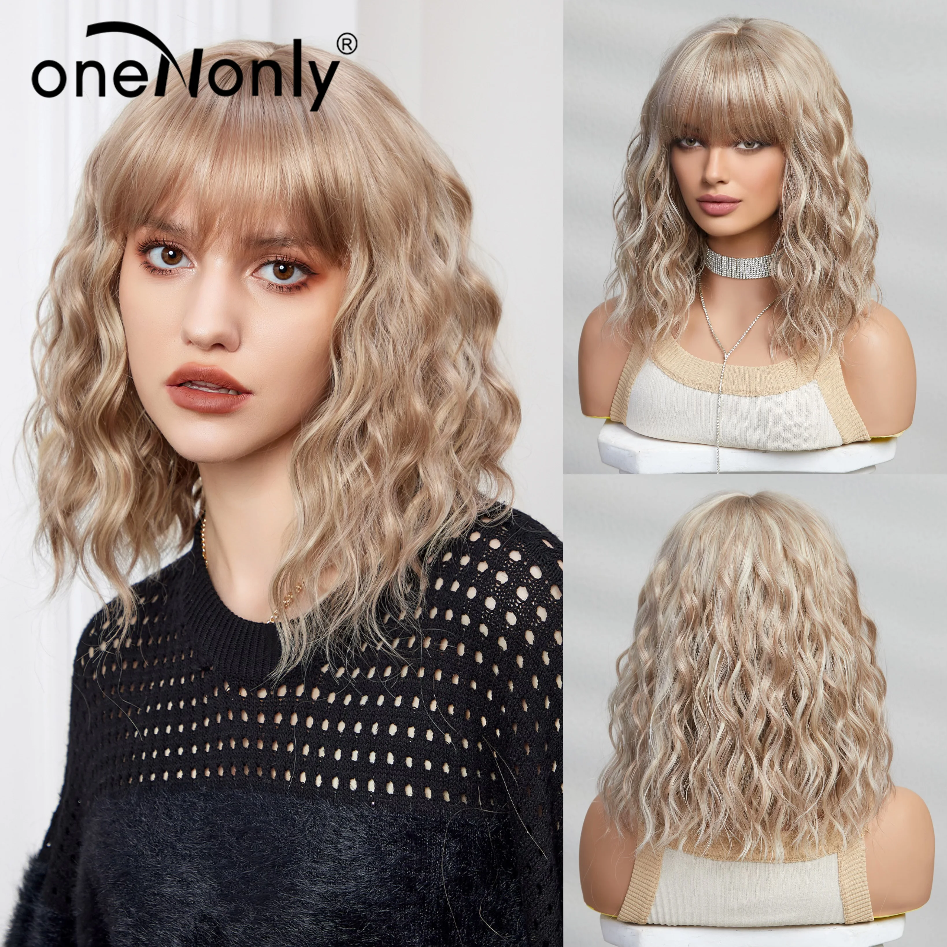 

OneNonly короткий светлый парик с челкой, Боб, синтетические парики для женщин, Лолита, Искусственные парики из натуральных волос, высокотемпературные волосы