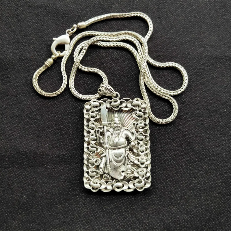 

Лидер продаж, ожерелье из старого тибетского серебра ручной работы Гуань гонг, Бог богатства, кулон, модные ювелирные изделия для мужчин и женщин, подарки на удачу