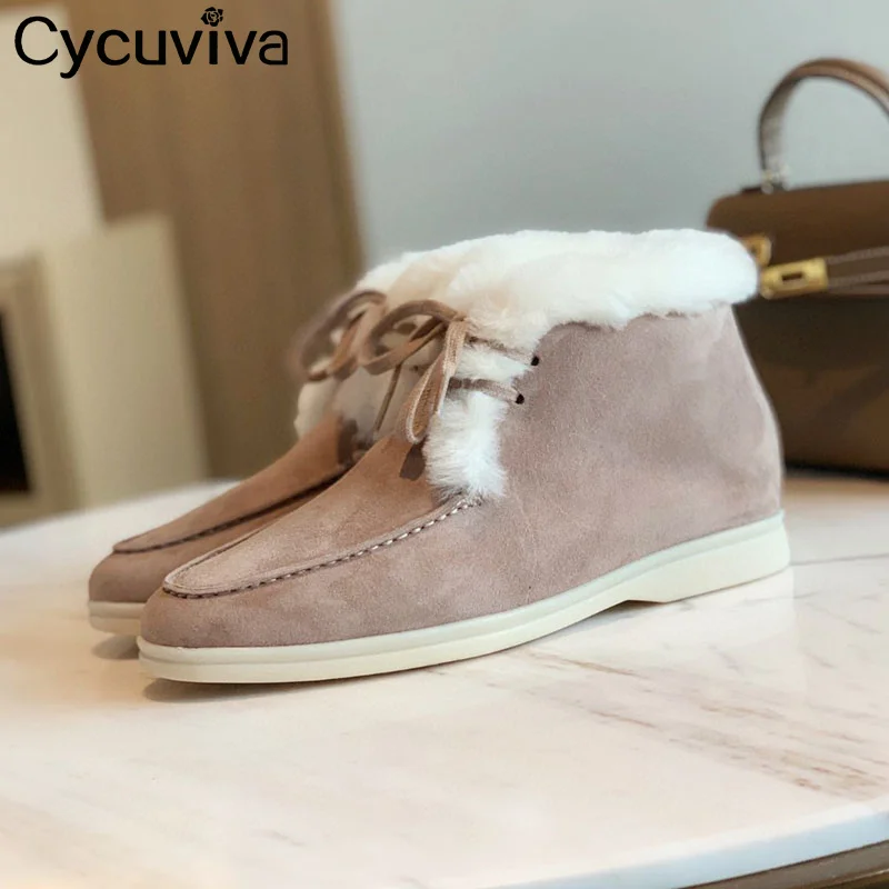 High Top Suede Leather Fur Shoes Women Natural Wool Collar Flat Loafers Summer Walk Lace Up Snow Ankle Boots For Women
High Top Suede Leather Fur Shoes Women Natural Wool Collar Flat Loafers Summer Walk Lace Up Snow Ankle Boots For Women