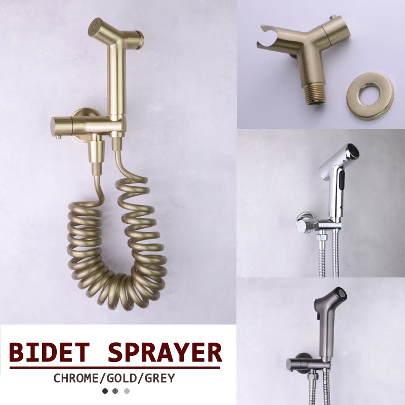 

Y Type Handle Sprayer Set Solid Brass with Outlet ABS 2Functions Sprayer 3M Spring Hose Brushed Gold Grey Chrome Metal Grey