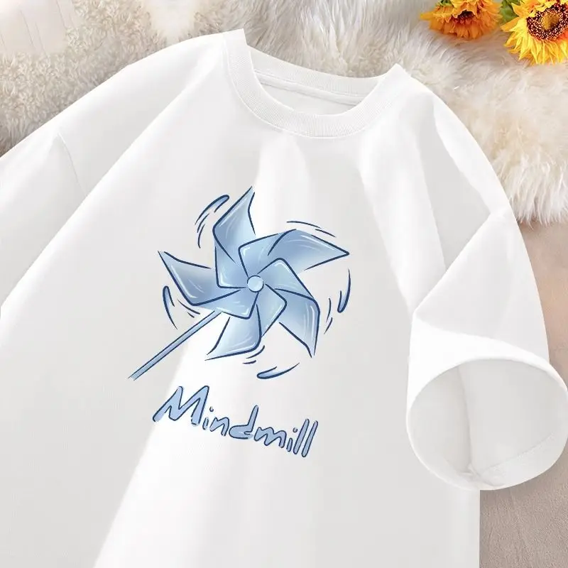 Korean white t-shirt men literary windmill print caring shirt Harajuku youth students pure cotton loose casual summer trend y2k
Korean white t-shirt men literary windmill print caring shirt Harajuku youth students pure cotton loose casual summer trend y2k