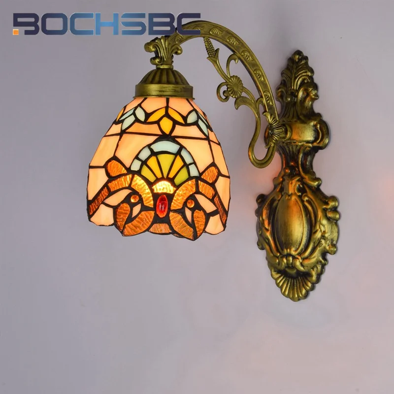 

BOCHSBC Tiffany style stained glass Baroque single head wall lamp Bar Restaurant Bedroom bedside corridor LED decor sconce light