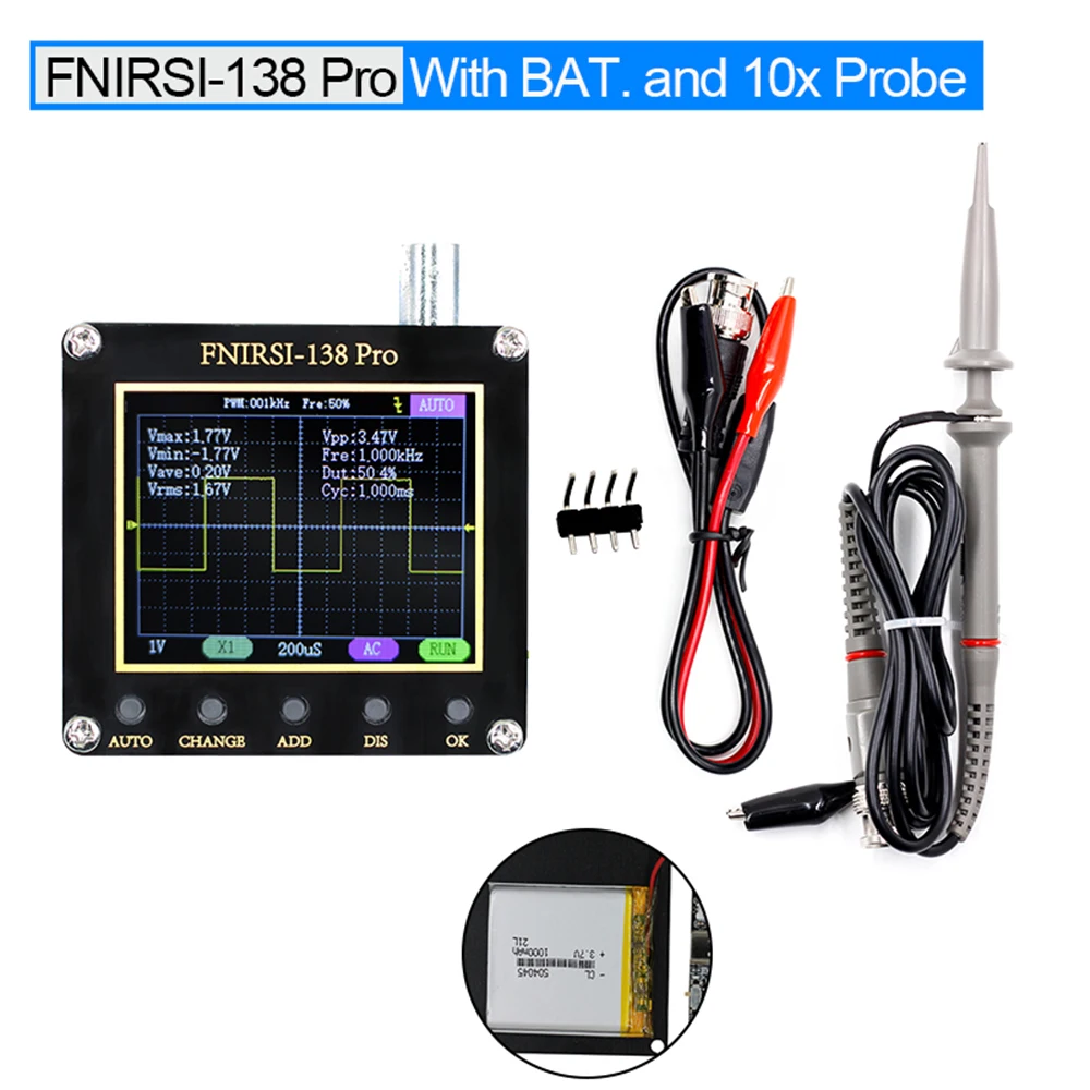 FNIRSI-138 PRO Handheld Digital Pocket Oscilloscope 2.5MSa/s 200KHz Analog Bandwidth Support AUTO,80Khz PWM And Firmware Update
FNIRSI-138 PRO Handheld Digital Pocket Oscilloscope 2.5MSa/s 200KHz Analog Bandwidth Support AUTO,80Khz PWM And Firmware Update
