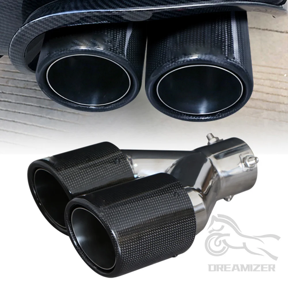 

Universal Car Carbon Fiber Glossy Muffler Tip Y Shape Double Exit Exhaust Pipe Mufflers Nozzle Decoration Stainless Silver