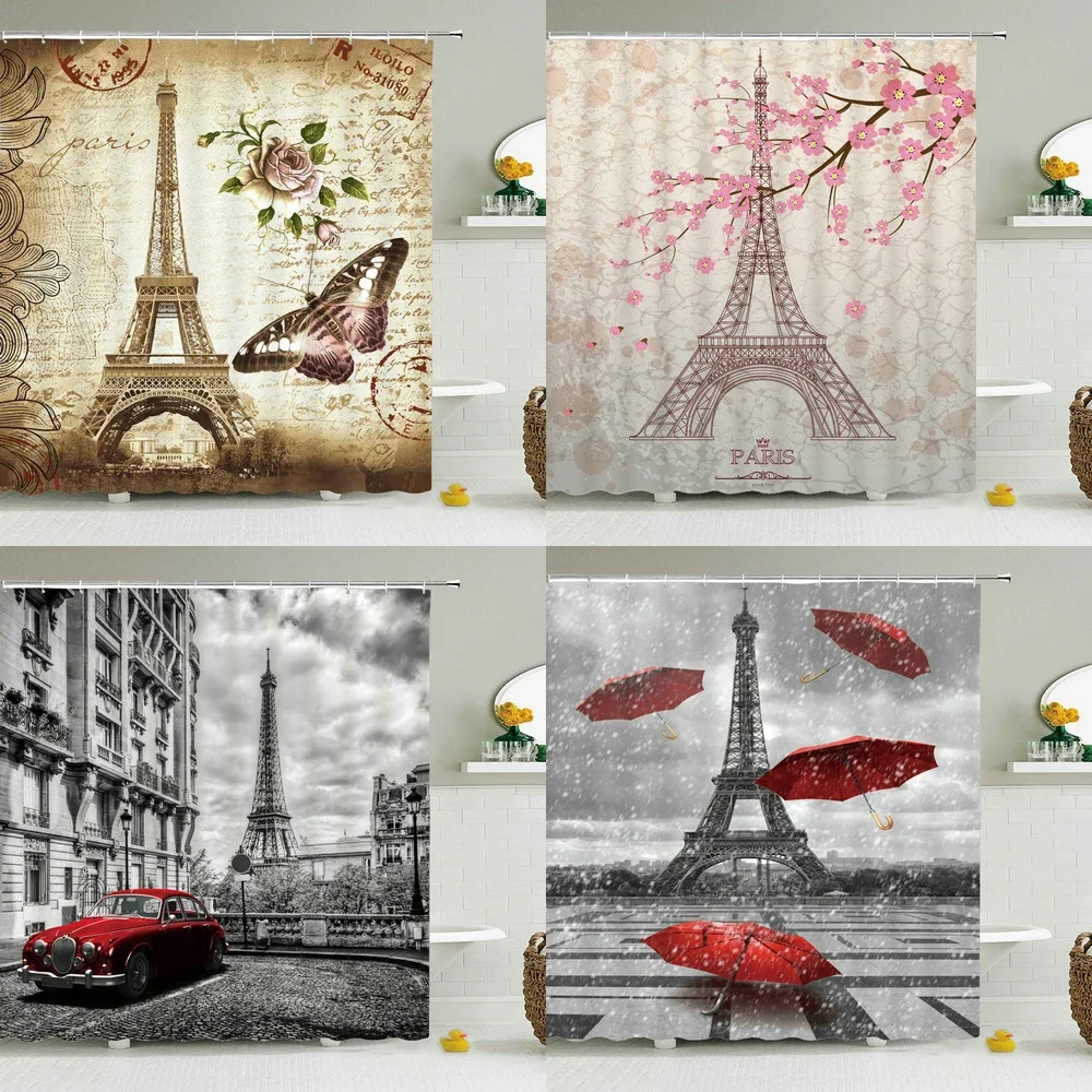 

Eiffel Tower Paris Landscape Shower Curtains Bathroom Waterproof Bath Curtain Polyester Fabric Bathtub Bath Curtain 180*180cm