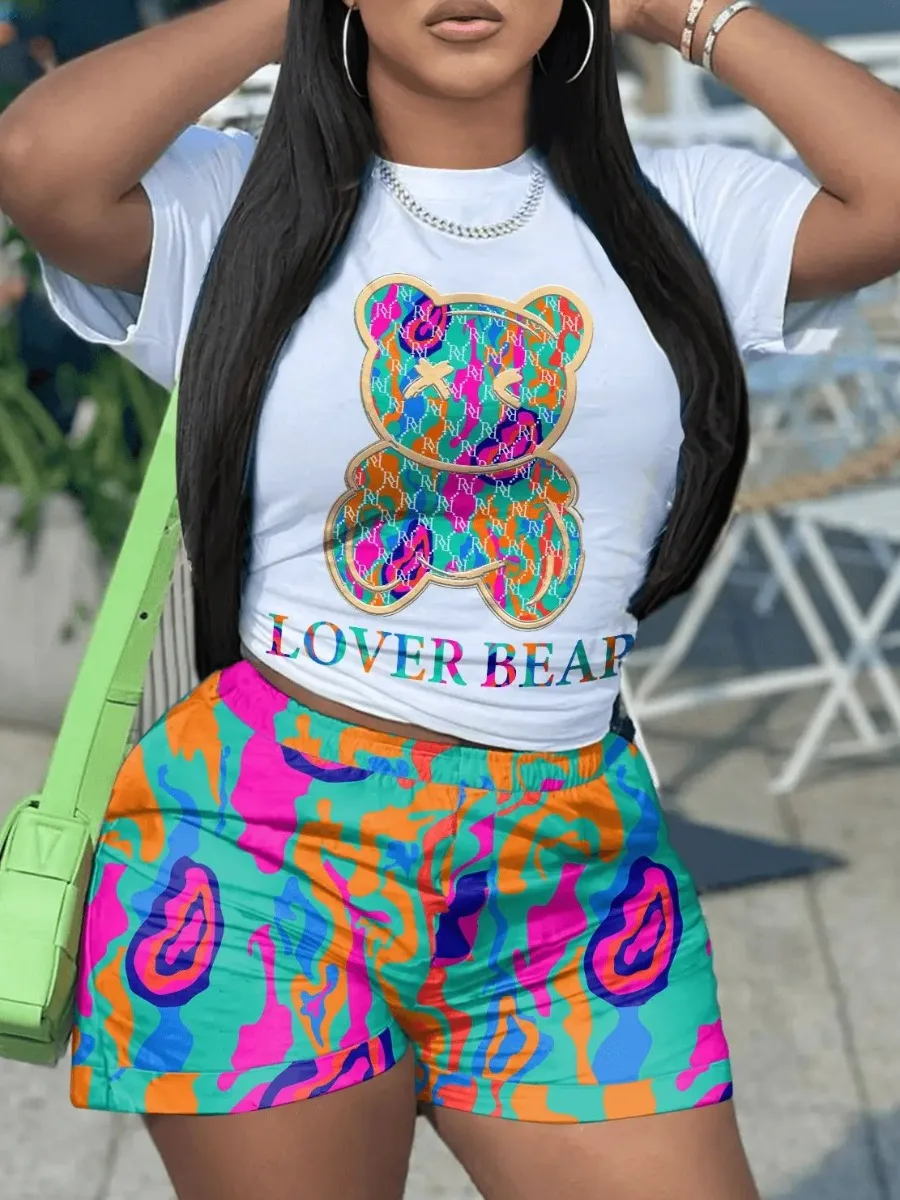 LW Plus Size Multicolor Bear Cartoon Print Short Suits 2pcs Outfits O Neck Short Sleeve Tee+Skinny Sporty Bottoms Two Pieces Set
LW Plus Size Multicolor Bear Cartoon Print Short Suits 2pcs Outfits O Neck Short Sleeve Tee+Skinny Sporty Bottoms Two Pieces Set