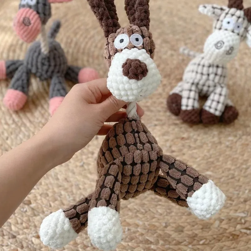

Fun Pet Toy Donkey Shape Corduroy Chew Toy For Dogs Puppy Squeaker Squeaky Plush Bone Molar Dog Toy Pet Training Dog Accessories