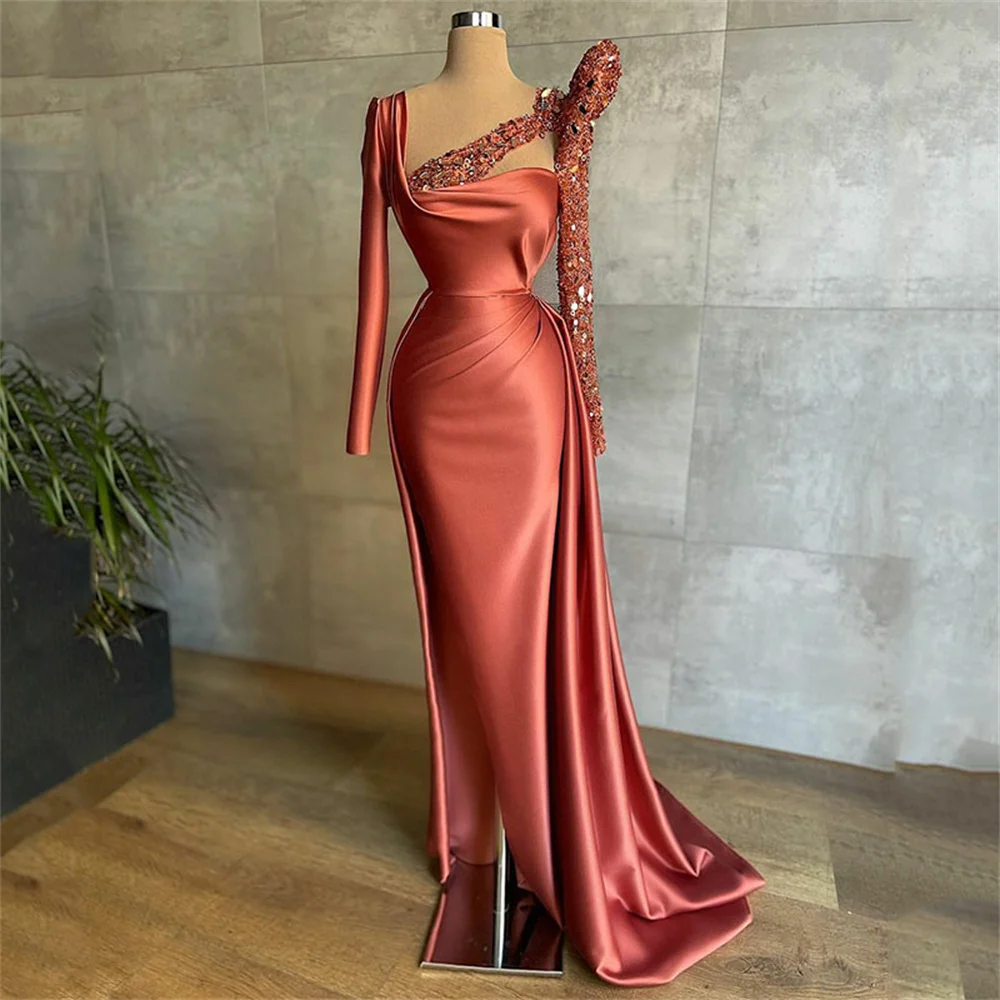 Sexy Satin Sequin Beaded Evening Dress Long Sleeve Square Neck Pleated Party Dress Floor Length High Slit Prom Dress Vestido De
Sexy Satin Sequin Beaded Evening Dress Long Sleeve Square Neck Pleated Party Dress Floor Length High Slit Prom Dress Vestido De