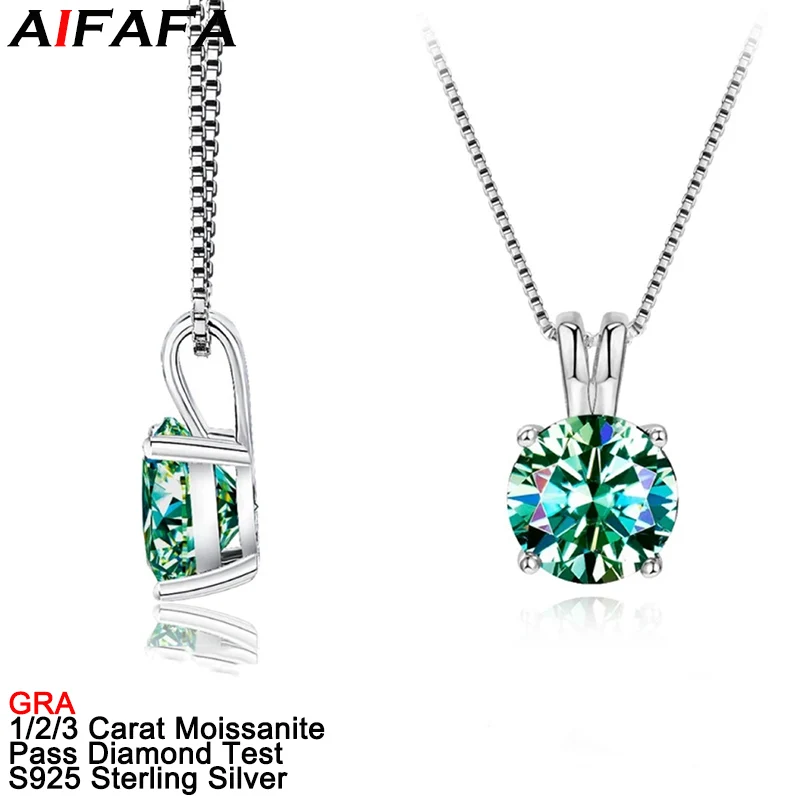 

1/2/3 Carat White Green Moissanite Necklace Pendant Sparkling Moissanita Color Lab Diamond 925 Pure Silver Fine Jewelry GRA