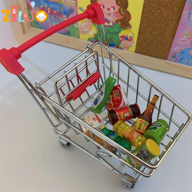 

Mini Doll Kitchen Accessories Toys for Girls 1/12 Dollhouse Miniature Food Drinks ShoppingCart Refrigerator Items Model Toys