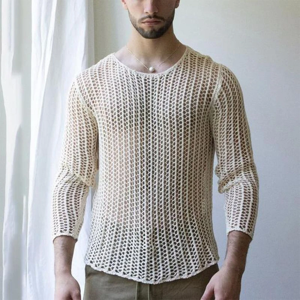 Personalized Mens Long Sleeve Hollow Out Knit Shirts See Through Muscle Clubwear High Quality Male Blouse Tops 2023
Personalized Mens Long Sleeve Hollow Out Knit Shirts See Through Muscle Clubwear High Quality Male Blouse Tops 2023