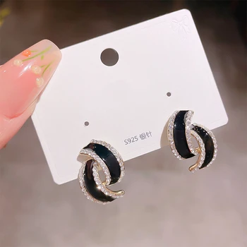 Boucles d'Oreilles promenales à Géométrie Irrégulière pour Femme, Croix Périphérique, Classique, Blanc, Noir, Émail, Huile, Clip, Bijoux à la Mode, 2024 2