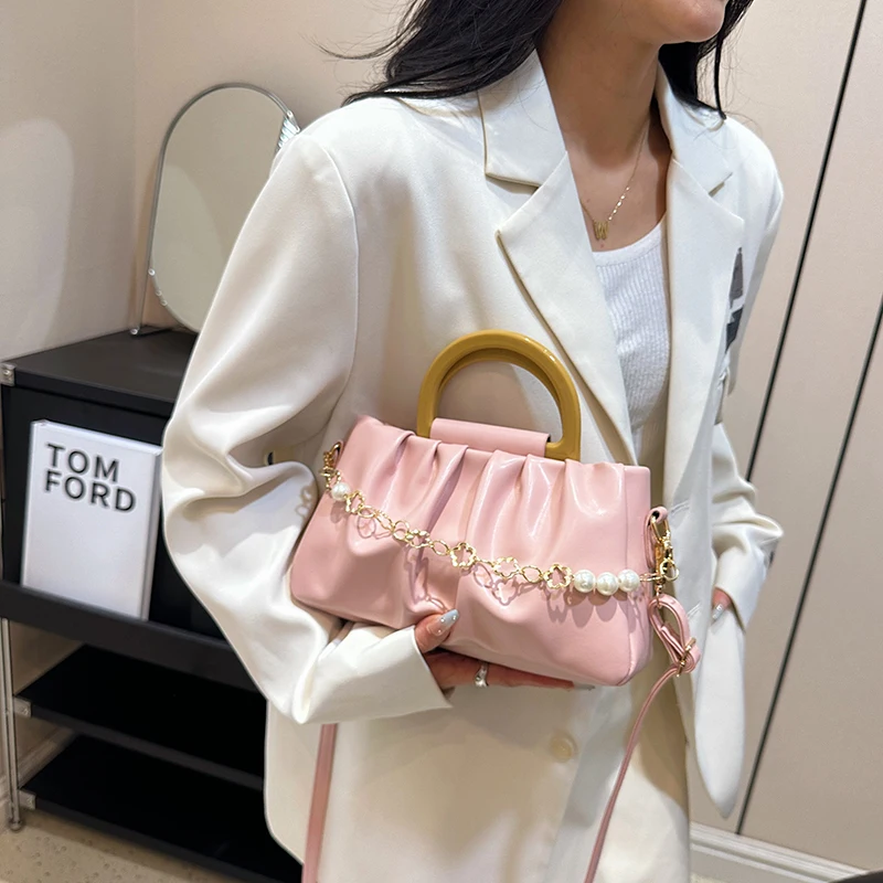 

Designer Bags Purses and Handbags Pearl Chain Dinner Bag Fashion Trend One Shoulder Crossbody Bag Women's Pleated Dumpling Bag