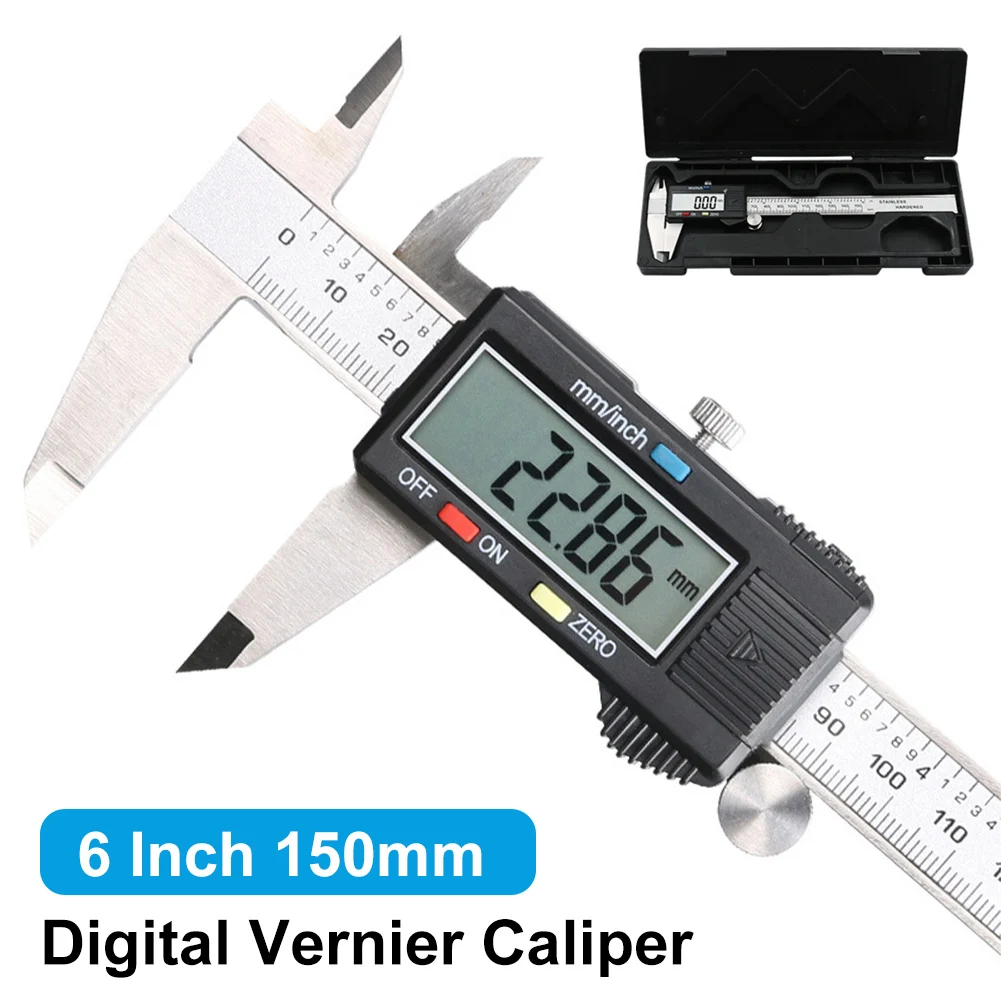Digital Caliper 6 Inch Stainless Steel Vernier Calipers Micrometer Measuring Tool Auto Off Inch Metric Unit Switch Large LCD
Digital Caliper 6 Inch Stainless Steel Vernier Calipers Micrometer Measuring Tool Auto Off Inch Metric Unit Switch Large LCD
