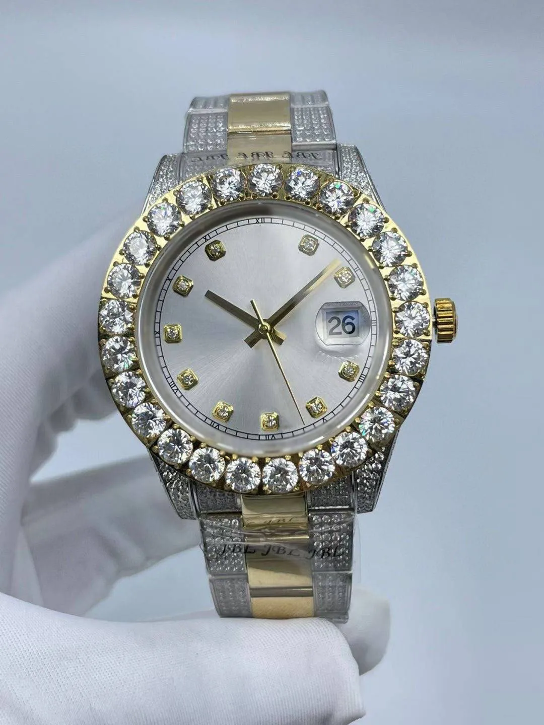 

New Mens Watch with Diamond Bezel: 44mm Mechanical Movement, Waterproof, and Large Window Date