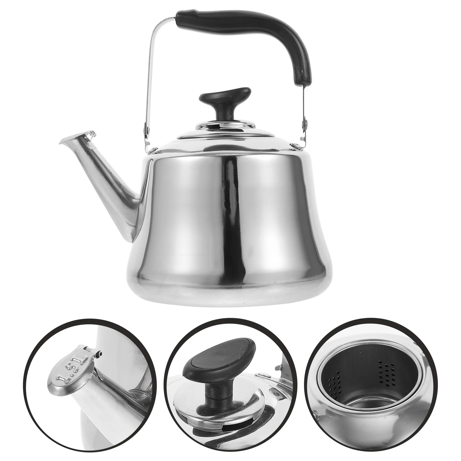 1/1.5L Stainless Steel Whistle Teakettle Large Capacity Boil Water Kettle With Filter Screen For Induction Cookers Gas Stoves
1/1.5L Stainless Steel Whistle Teakettle Large Capacity Boil Water Kettle With Filter Screen For Induction Cookers Gas Stoves
