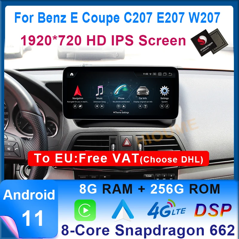 

Carplay 12,5 "Android 11 Qualcomm 8 + 256G Автомобильный мультимедийный плеер GPS радио для Mercedes Benz E Class двухдверный купе C207 W207 A207