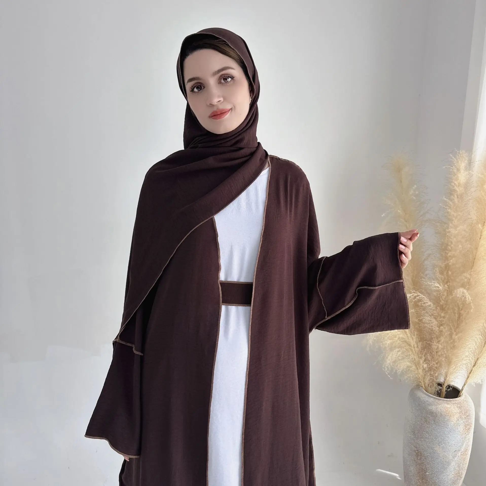 

Ramadan Open Abayas for Women Muslim Hijab Dress Eid Jalabiya Islamic Headscarf Robe Dubai Kaftan Turkey Abaya Modest Dresses