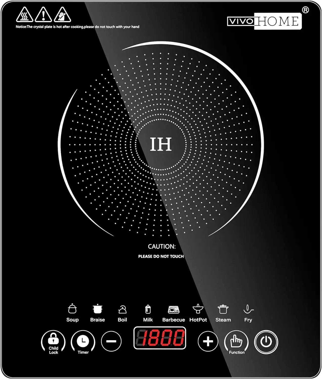 

1800W Portable Induction Cooktop with 8 Preset Buttons, Sensor Touch Countertop Burner with 180-Min Countdown Timer and 0-24H T