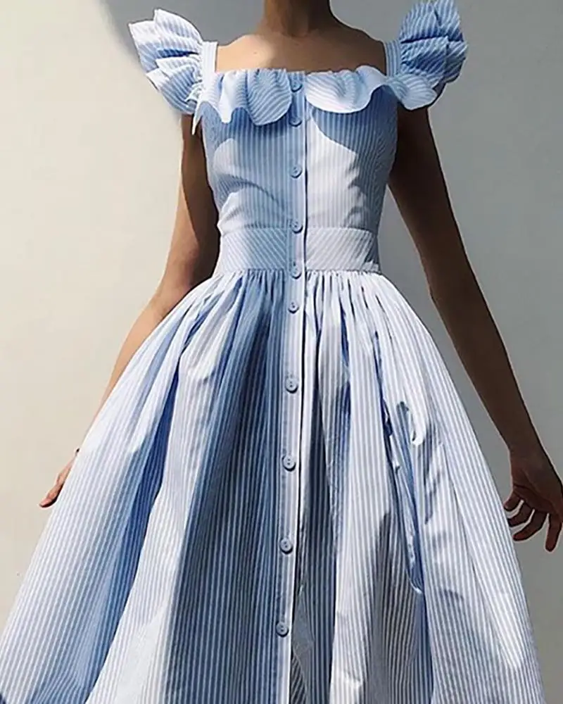 Ruffles Maxi Dresses Summer 2021 Cottagecore Sundress Boho Casual Vocation Striped Square Neck Flutter Sleeve Sweet Dress Women
Ruffles Maxi Dresses Summer 2021 Cottagecore Sundress Boho Casual Vocation Striped Square Neck Flutter Sleeve Sweet Dress Women