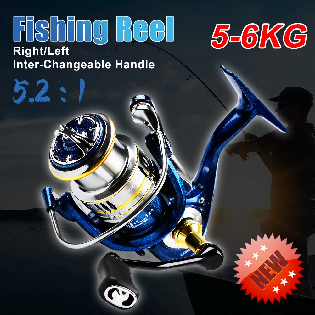 

Spinning Reel 5-6KG Max Drag 5.2:1 Gear Ratio Fishing Reel 5+1BB Full Metal Spool Freshwater Saltwater Fishing Wheel Pesca Tool