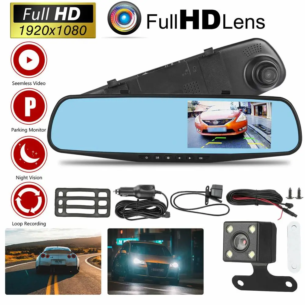 4.3-inch Rearview Mirror Car Driving Recorder Front Rear Double Recording 1080p 170-degree Wide-angle Dash Cam
4.3-inch Rearview Mirror Car Driving Recorder Front Rear Double Recording 1080p 170-degree Wide-angle Dash Cam