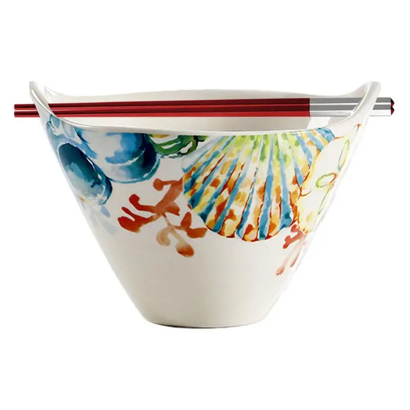 

Modern Fruit Bowl Decorative Double-Ear Underglaze Color Bowl Ceramic Noodle Bowl Anti-Scald & Reusable Patterned Porcelain