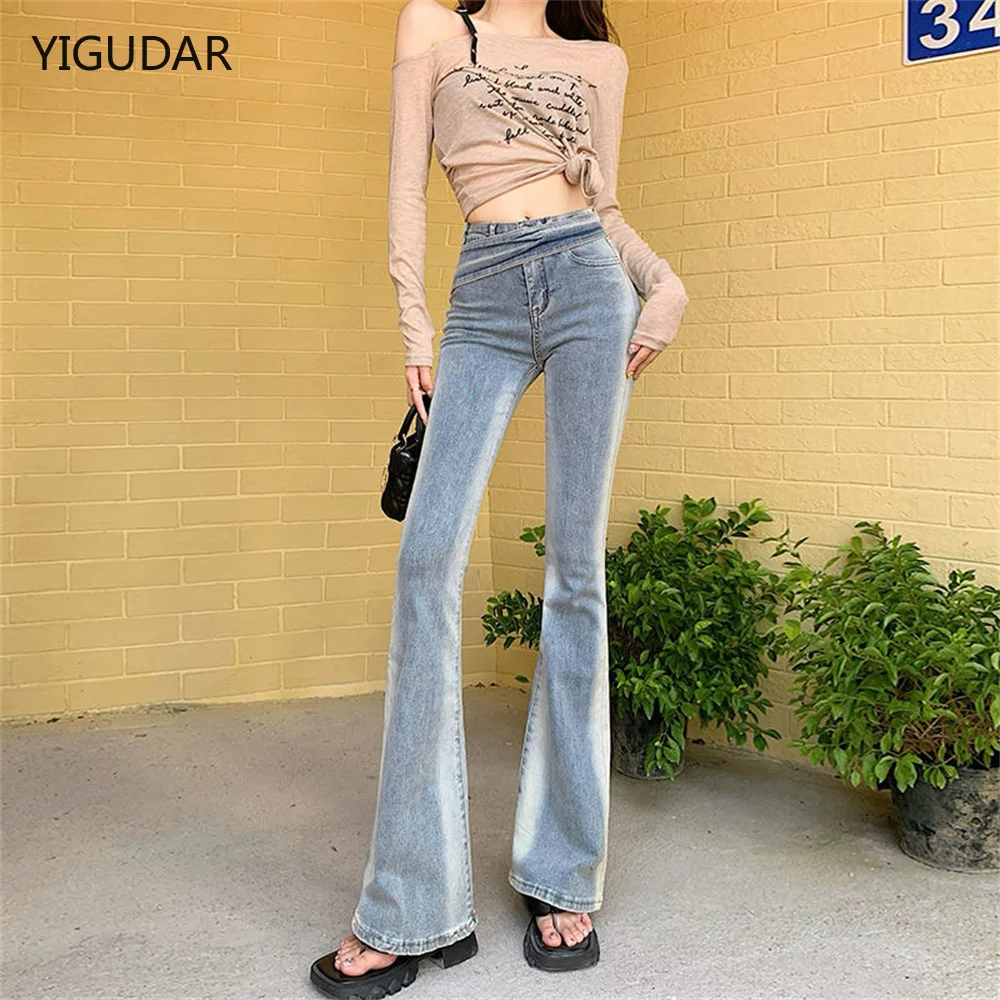 

Button Fly Women's Raw Hem Flare Jeans Autumn Fashion Woman Denim Pants Jean Femme High Waist Full Length Slim Jeans women