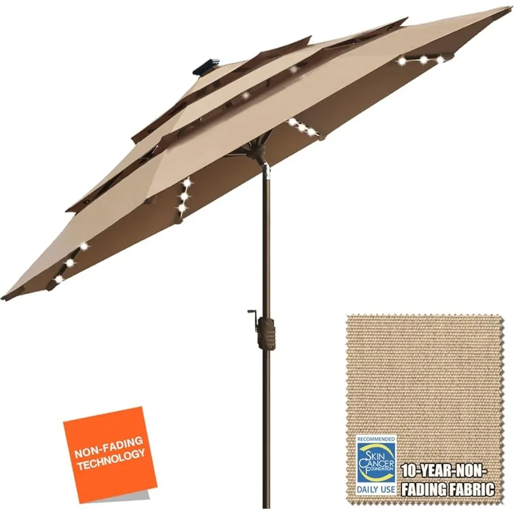 

USA 10-Year-Non-Fading Solar 9ft 3 Tiers Market Umbrella With 80 LED Lights Patio Umbrellas Outdoor Table With Ventilation Beach