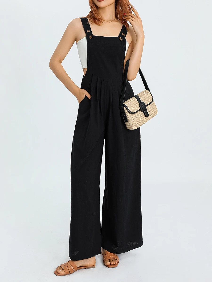 

Women Loose Bib Overalls Casual Suspender Pants Solid Color Baggy Cargo Jumpsuit Romper Wide Leg Pants with Pockets