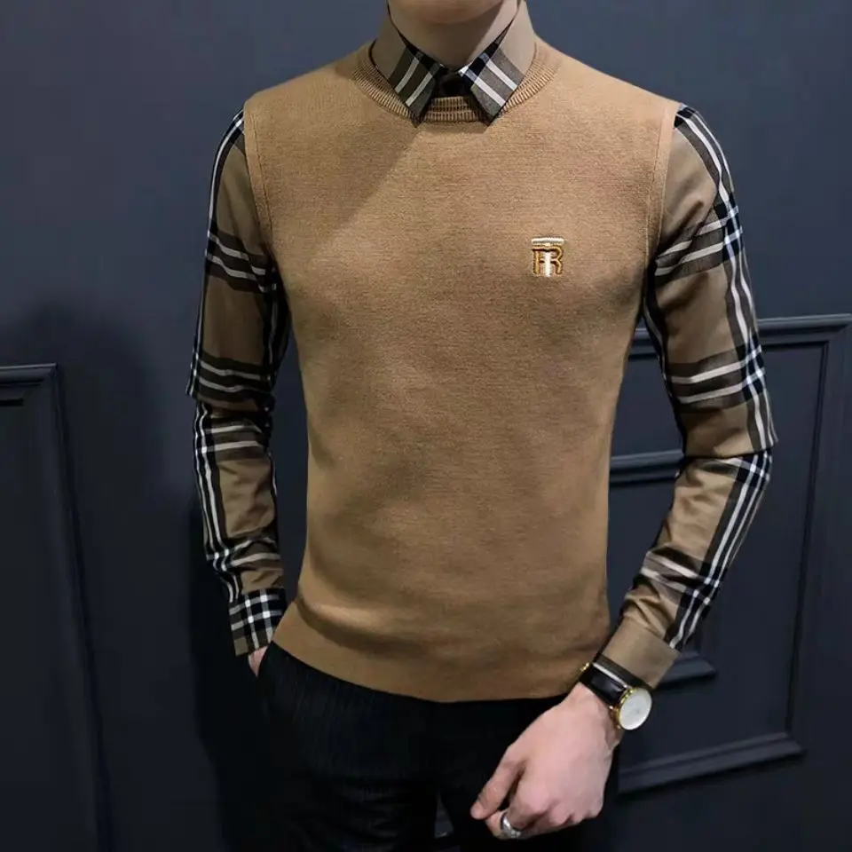 Men's fake twopieces of men's Korean style trendy plaidshirt collar autumn and winter casual top knitted shirt men'sbottom shirt
Men's fake twopieces of men's Korean style trendy plaidshirt collar autumn and winter casual top knitted shirt men'sbottom shirt