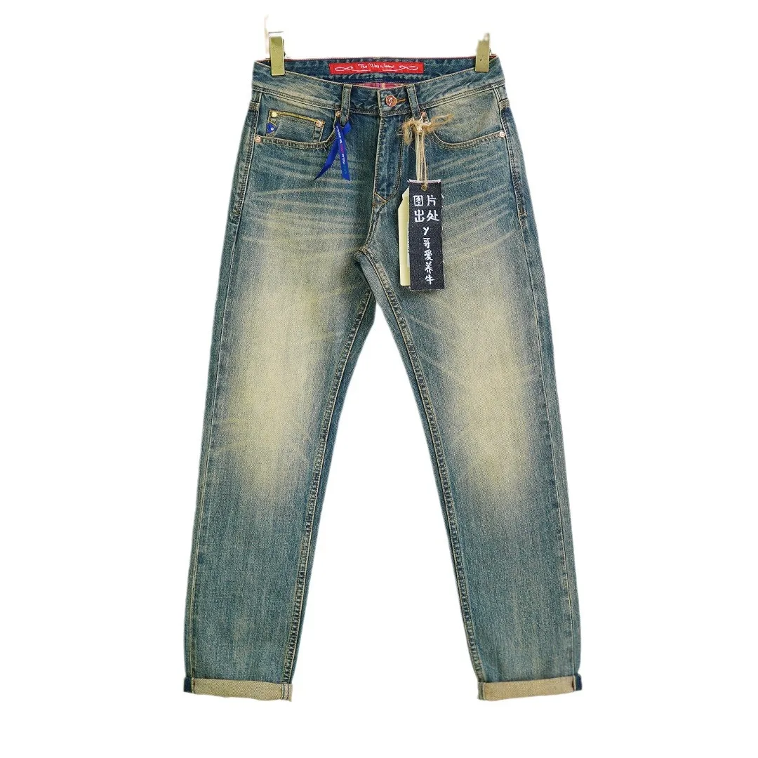 

Мужские винтажные джинсы с потертостями, повседневные зауженные прямые брюки из 100% хлопка, с потертостями, весна-осень 502
